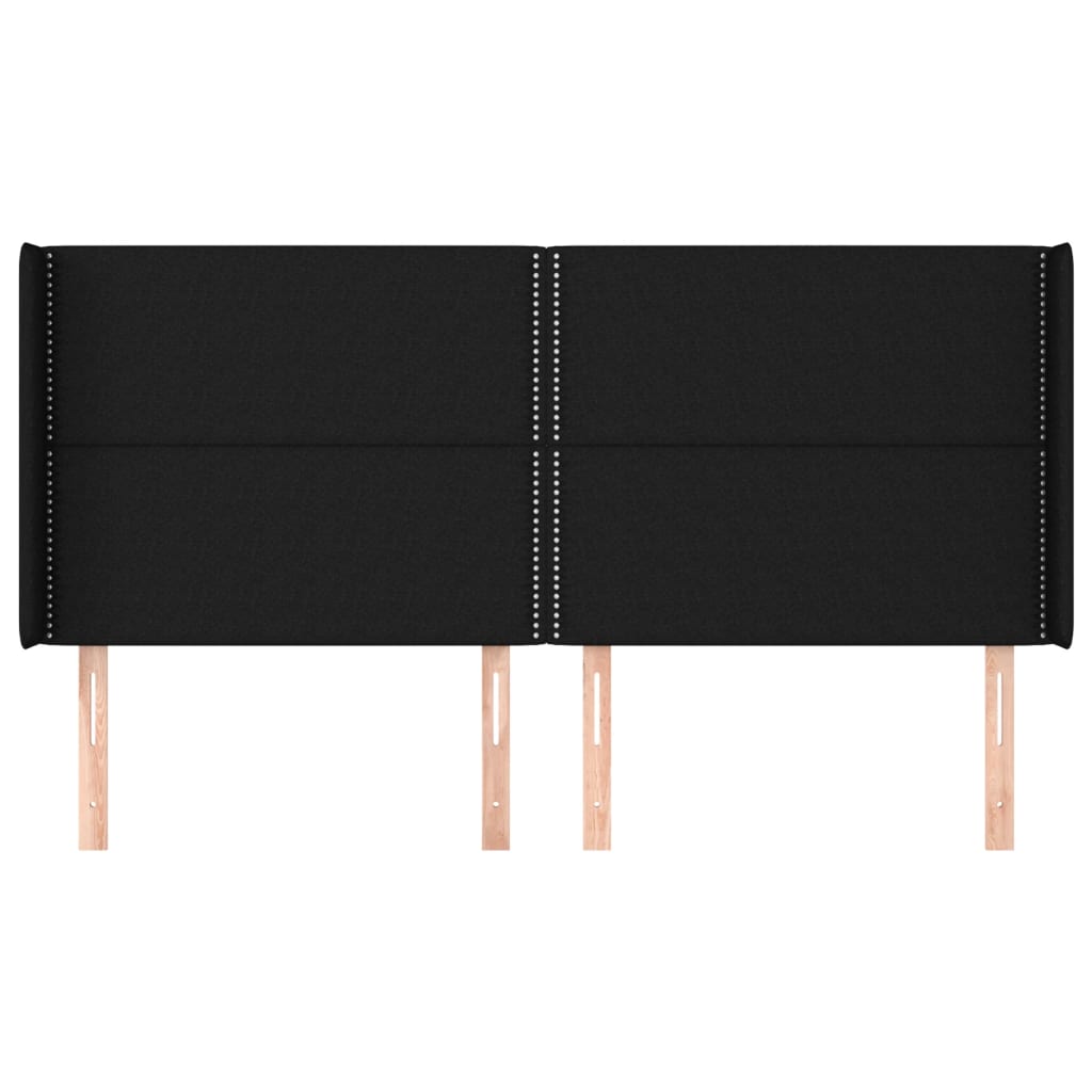 Hoofdbord Met Randen Stof Zwart 183 x 16 x 118/128 cm