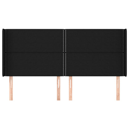 Hoofdbord Met Randen Stof Zwart 183 x 16 x 118/128 cm