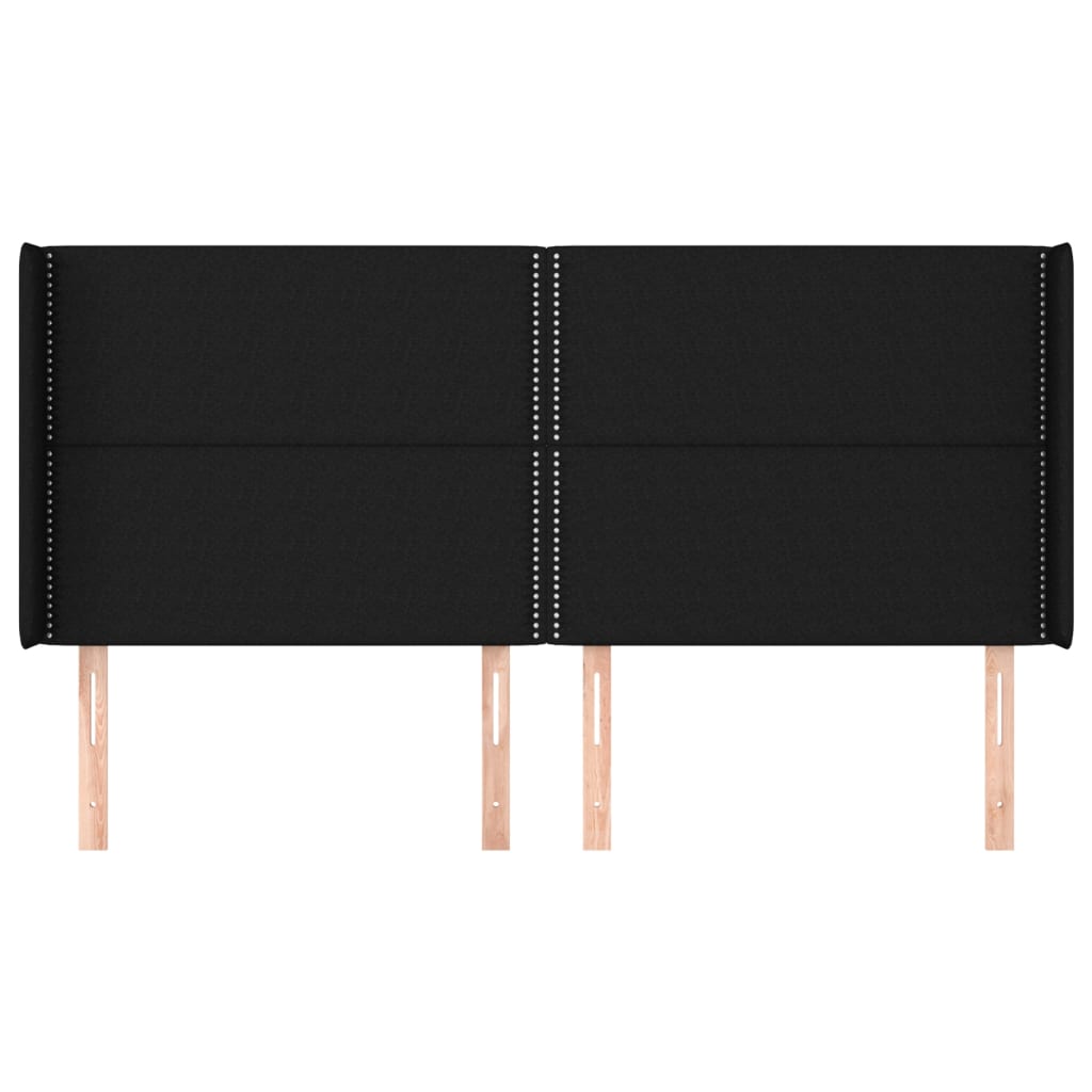 Hoofdbord Met Randen Stof Zwart 203 x 16 x 118/128 cm