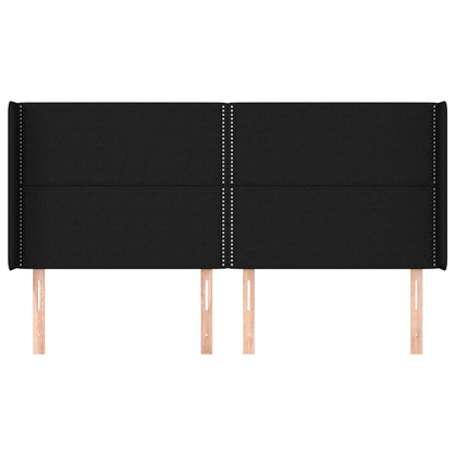 Hoofdbord Met Randen Stof Zwart 203 x 16 x 118/128 cm