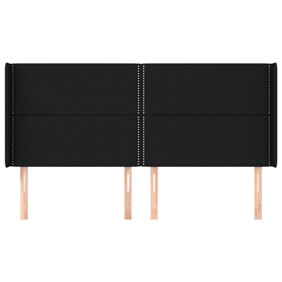 Hoofdbord Met Randen Stof Zwart 203 x 16 x 118/128 cm