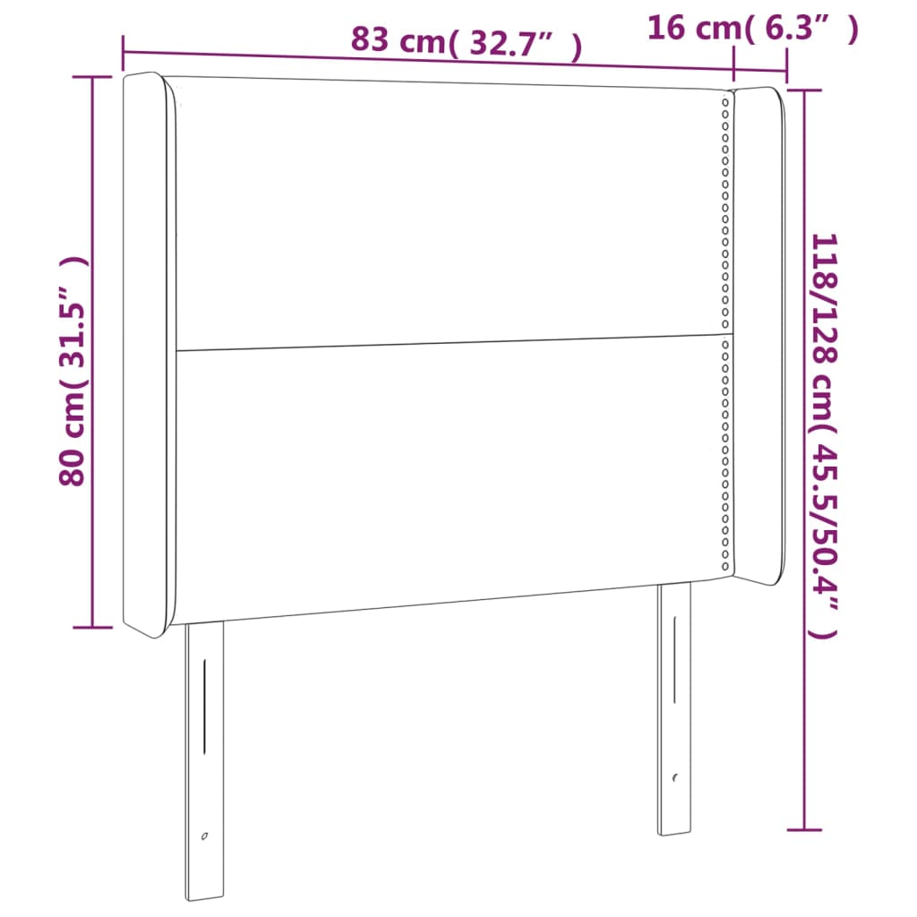 Hoofdbord met randen 83x16x118/128 cm fluweel roze 83 x 16 x 118/128 cm Roze