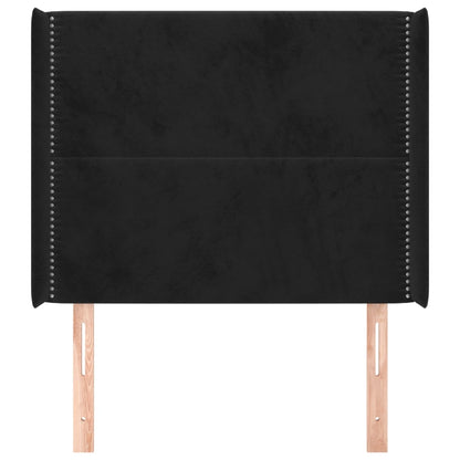 Hoofdbord met randen 93x16x118/128 cm fluweel zwart 93 x 16 x 118/128 cm Zwart