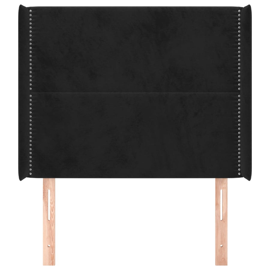 Hoofdbord met randen 93x16x118/128 cm fluweel zwart 93 x 16 x 118/128 cm Zwart