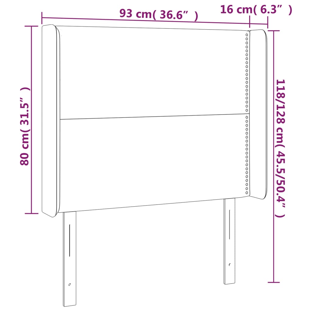 Hoofdbord met randen 93x16x118/128 cm fluweel roze 93 x 16 x 118/128 cm Roze