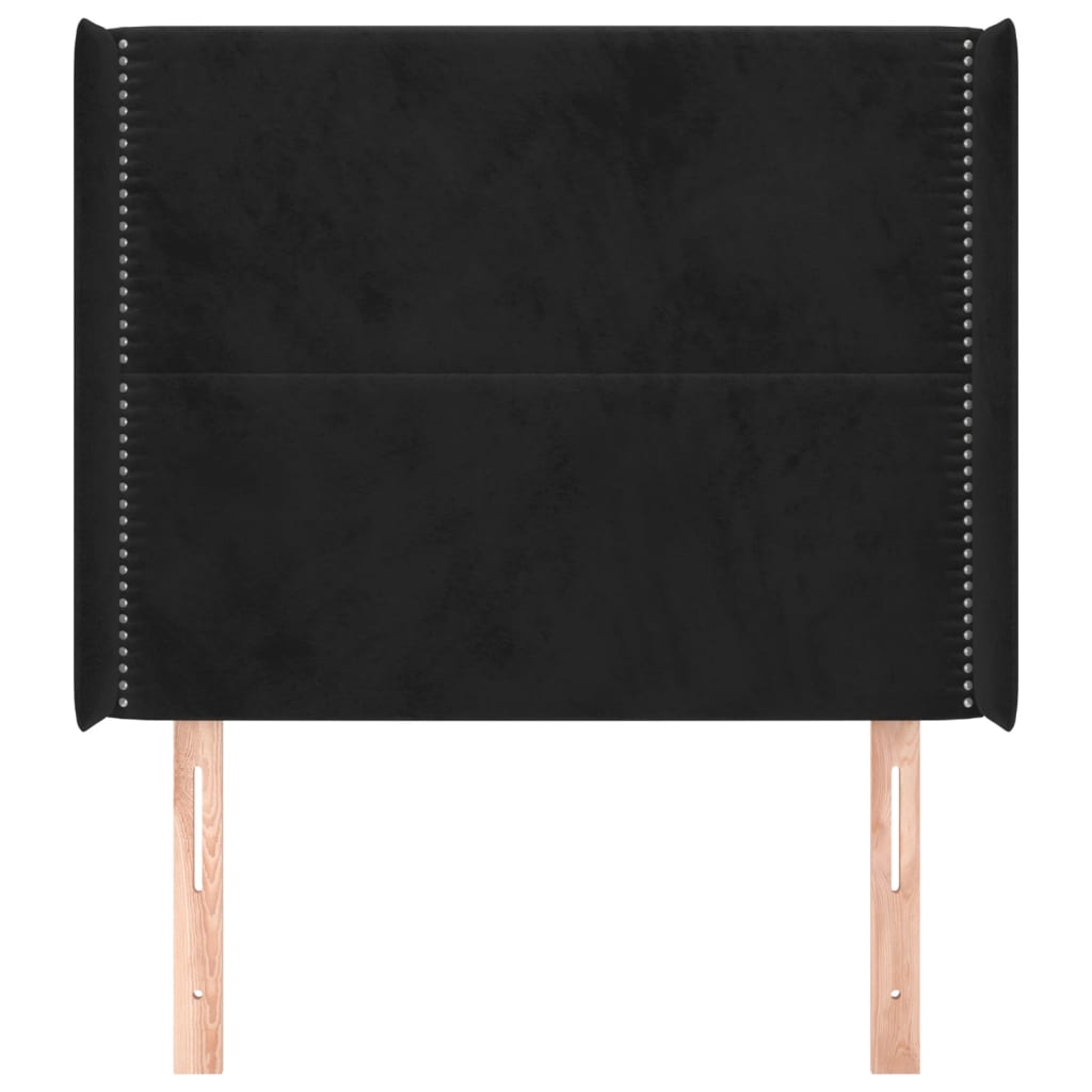 Hoofdbord met randen 103x16x118/128 cm fluweel zwart 103 x 16 x 118/128 cm Zwart