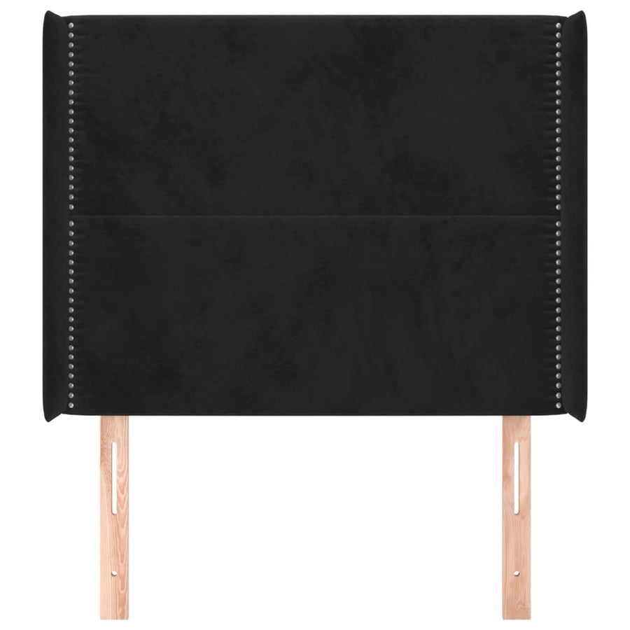 Hoofdbord met randen 103x16x118/128 cm fluweel zwart 103 x 16 x 118/128 cm Zwart
