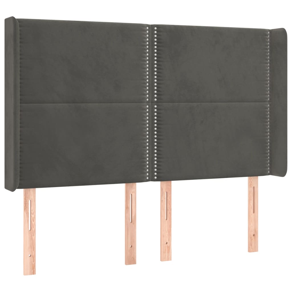 Hoofdbord met randen 147x16x118/128 cm fluweel donkergrijs 147 x 16 x 118/128 cm Donkergrijs