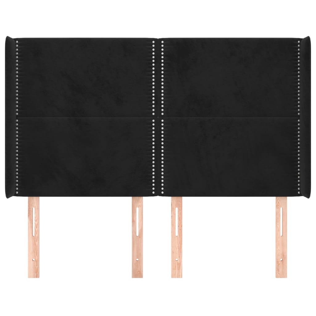 Hoofdbord met randen 147x16x118/128 cm fluweel zwart 147 x 16 x 118/128 cm Zwart