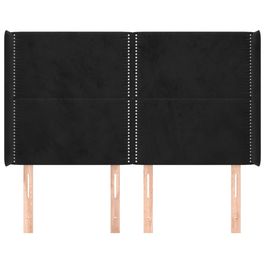 Hoofdbord met randen 147x16x118/128 cm fluweel zwart 147 x 16 x 118/128 cm Zwart