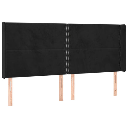 Hoofdbord met randen 163x16x118/128 cm fluweel zwart 163 x 16 x 118/128 cm Zwart