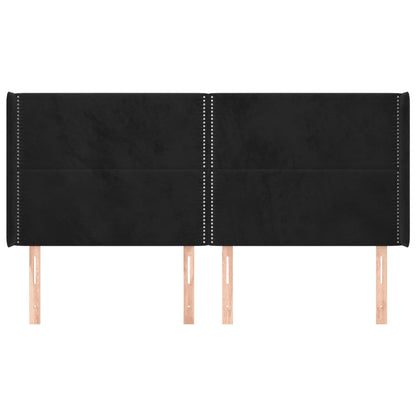 Hoofdbord met randen 163x16x118/128 cm fluweel zwart 163 x 16 x 118/128 cm Zwart