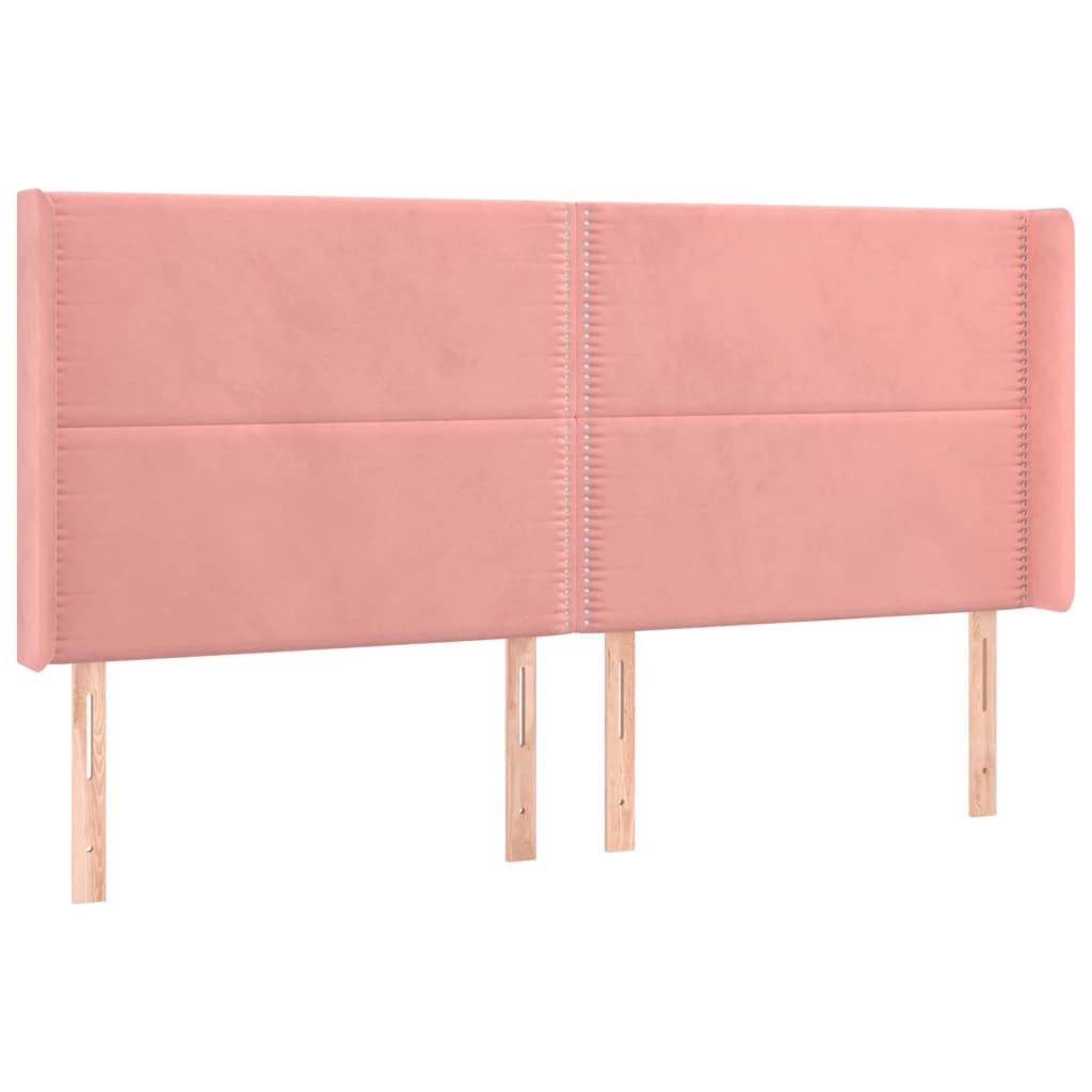 Hoofdbord met randen 163x16x118/128 cm fluweel roze 163 x 16 x 118/128 cm Roze