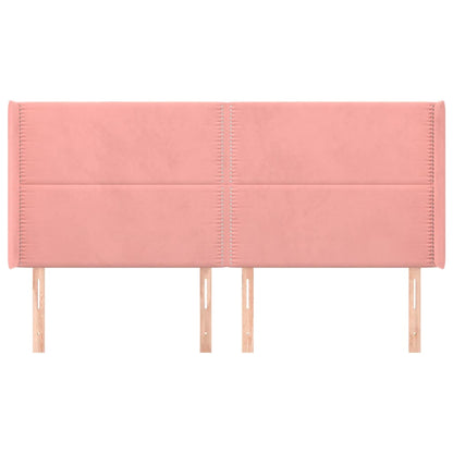 Hoofdbord met randen 163x16x118/128 cm fluweel roze 163 x 16 x 118/128 cm Roze
