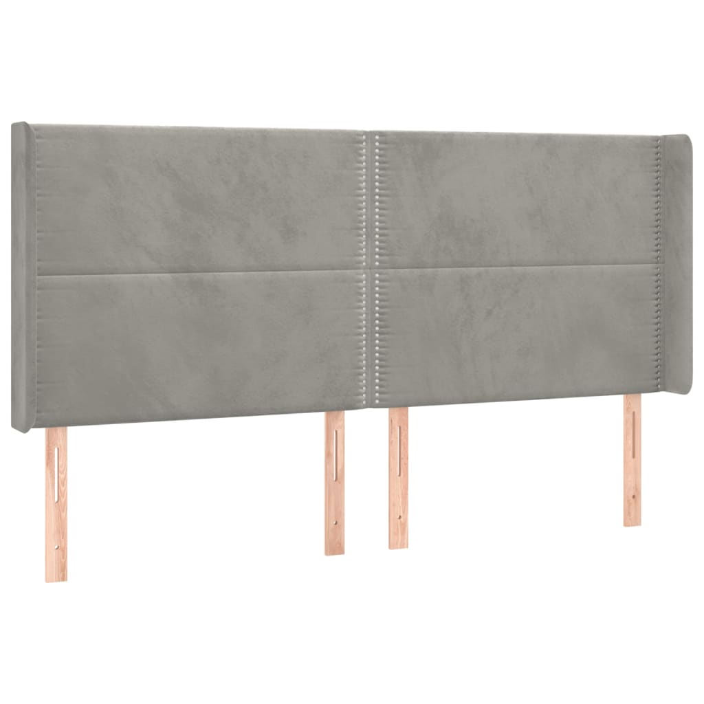 Hoofdbord met randen 203x16x118/128 cm fluweel lichtgrijs 203 x 16 x 118/128 cm Lichtgrijs