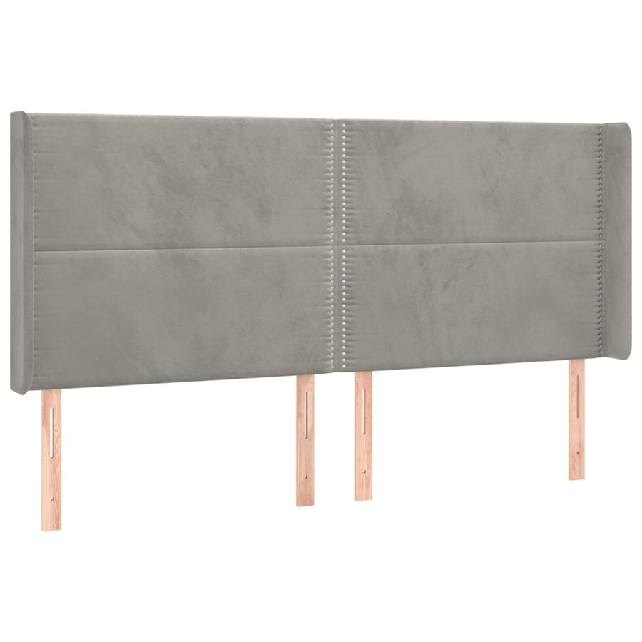 Hoofdbord met randen 203x16x118/128 cm fluweel lichtgrijs 203 x 16 x 118/128 cm Lichtgrijs