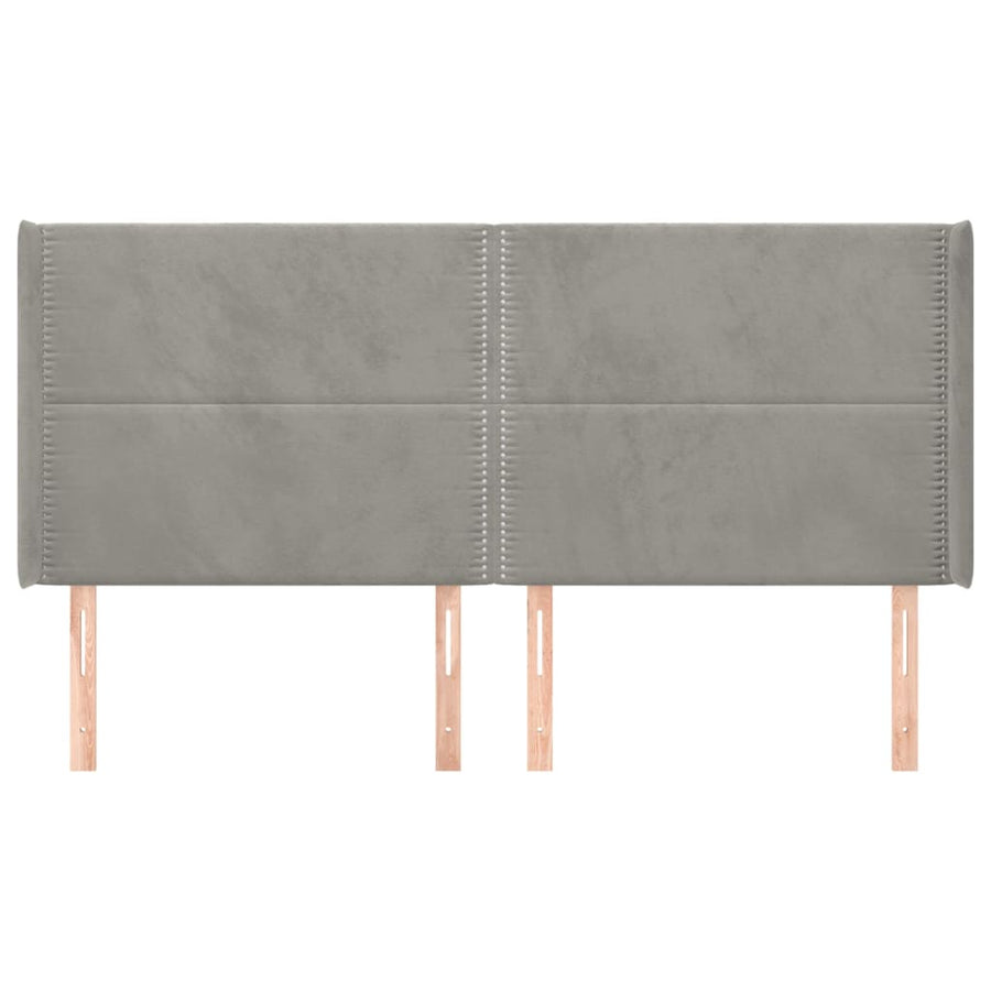 Hoofdbord met randen 203x16x118/128 cm fluweel lichtgrijs 203 x 16 x 118/128 cm Lichtgrijs