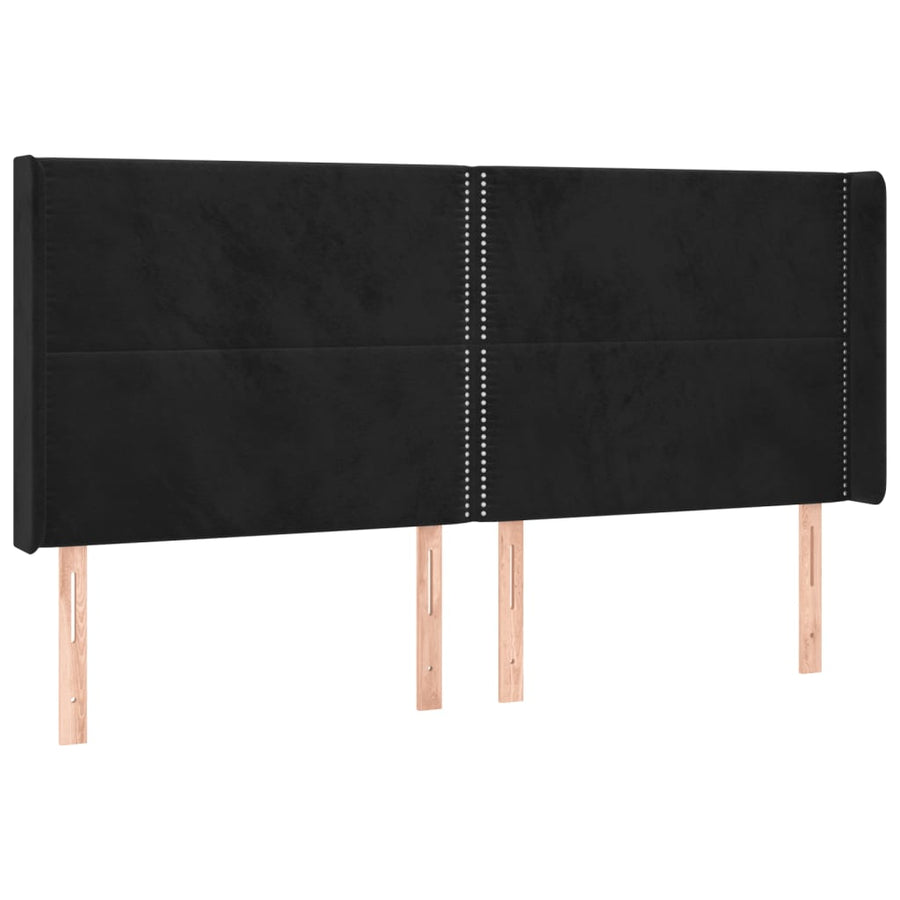 Hoofdbord met randen 203x16x118/128 cm fluweel zwart 203 x 16 x 118/128 cm Zwart