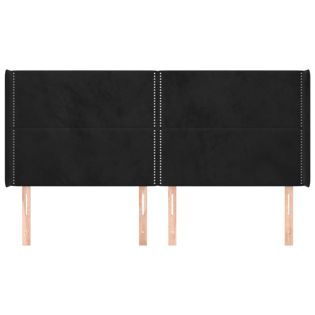 Hoofdbord met randen 203x16x118/128 cm fluweel zwart 203 x 16 x 118/128 cm Zwart