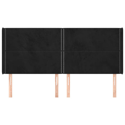 Hoofdbord met randen 203x16x118/128 cm fluweel zwart 203 x 16 x 118/128 cm Zwart