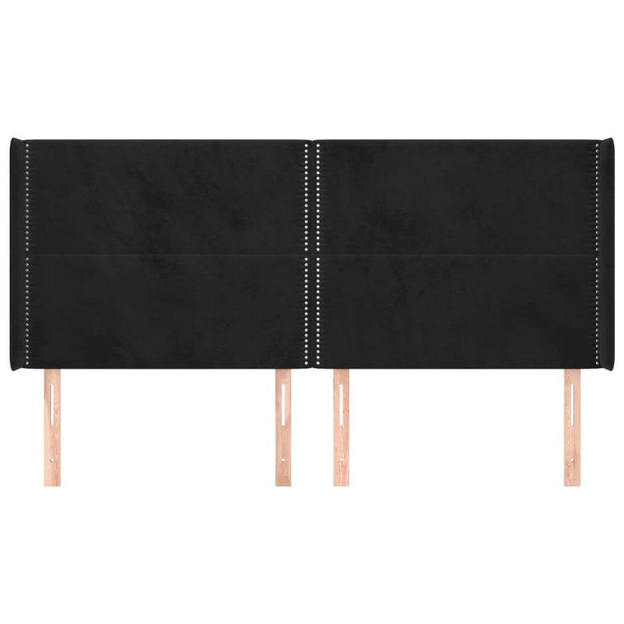 Hoofdbord met randen 203x16x118/128 cm fluweel zwart 203 x 16 x 118/128 cm Zwart