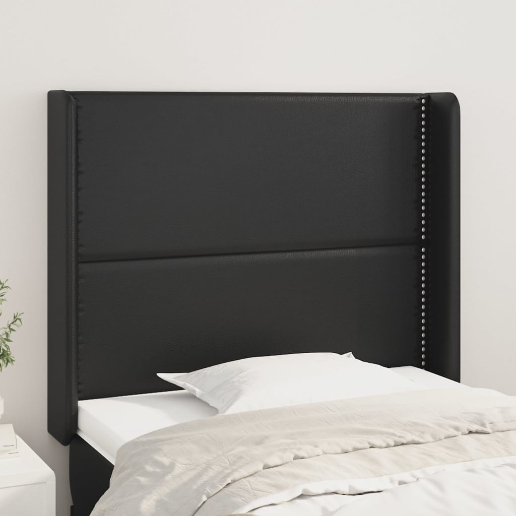 Hoofdbord met randen 93x16x118/128 cm kunstleer zwart 93 x 16 x 118/128 cm Zwart