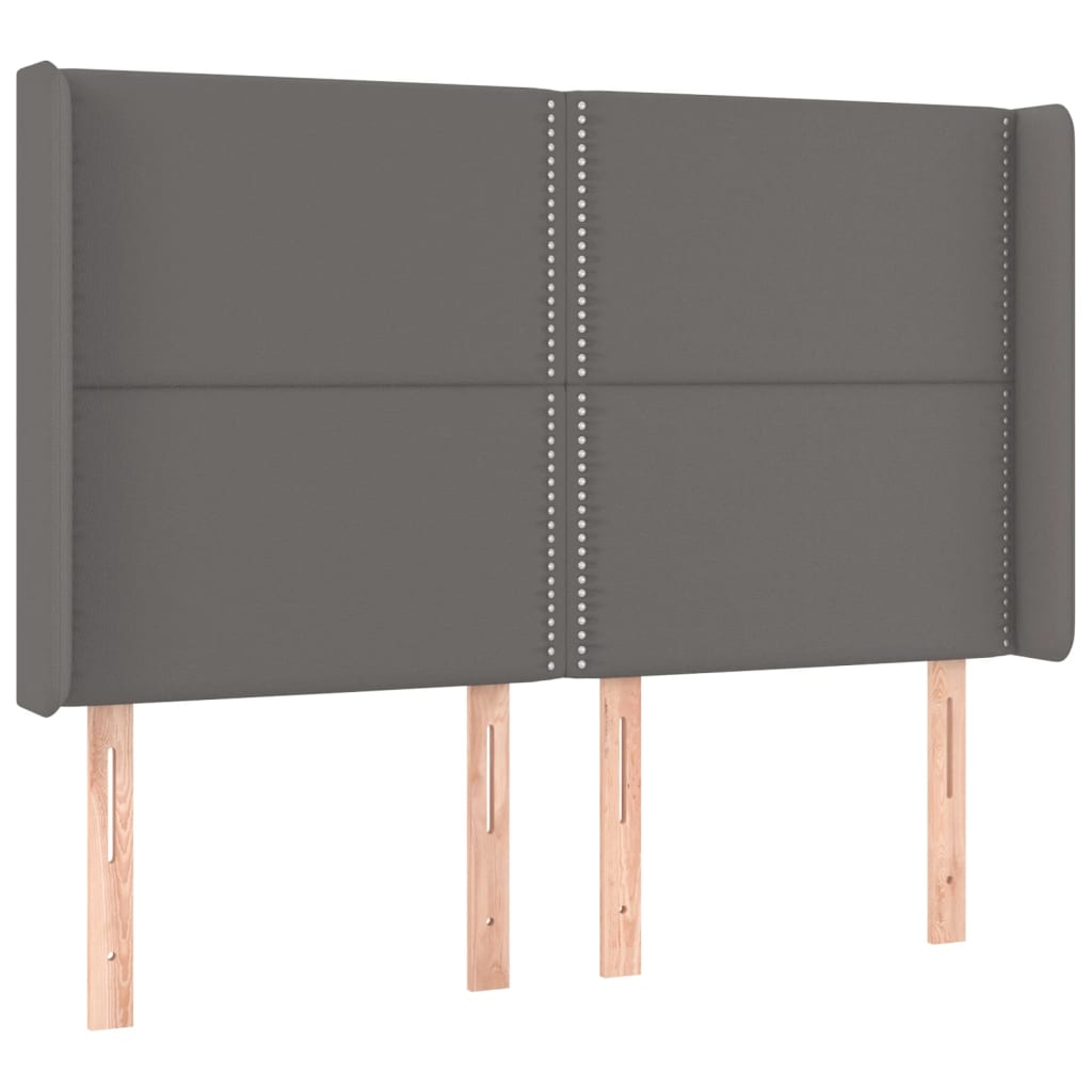 Hoofdbord met randen 147x16x118/128 cm kunstleer grijs 147 x 16 x 118/128 cm Grijs