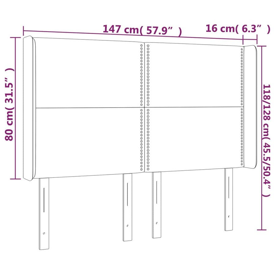 Hoofdbord met randen 147x16x118/128 cm kunstleer grijs 147 x 16 x 118/128 cm Grijs