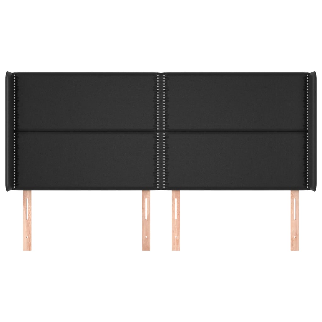 Hoofdbord met randen 203x16x118/128 cm kunstleer zwart 203 x 16 x 118/128 cm Zwart