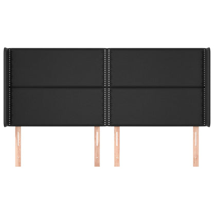 Hoofdbord met randen 203x16x118/128 cm kunstleer zwart 203 x 16 x 118/128 cm Zwart