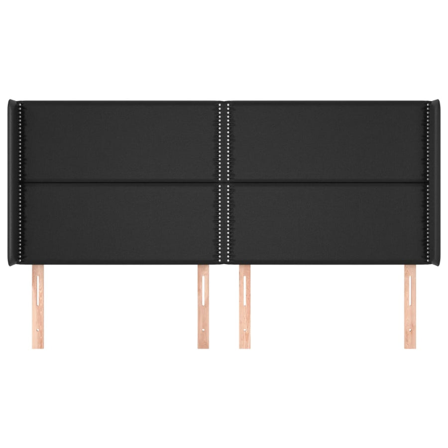Hoofdbord met randen 203x16x118/128 cm kunstleer zwart 203 x 16 x 118/128 cm Zwart