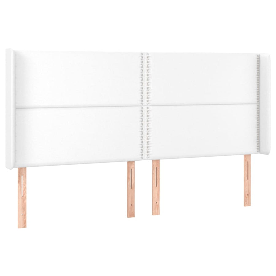 Hoofdbord met randen 203x16x118/128 cm kunstleer wit 203 x 16 x 118/128 cm Wit