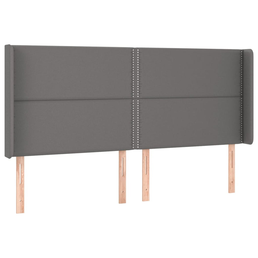 Hoofdbord met randen 203x16x118/128 cm kunstleer grijs 203 x 16 x 118/128 cm Grijs