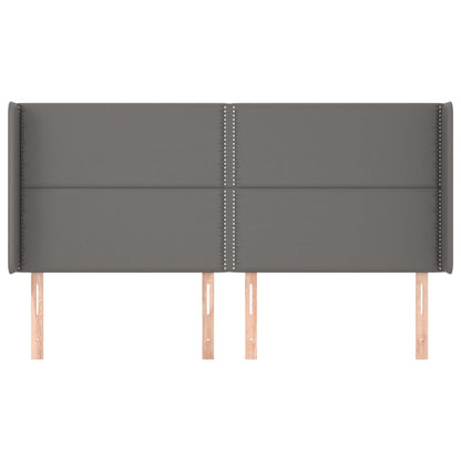 Hoofdbord met randen 203x16x118/128 cm kunstleer grijs 203 x 16 x 118/128 cm Grijs