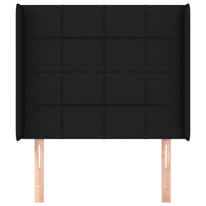 Hoofdbord met randen 83x16x118/128 cm stof zwart 83 x 16 x 118/128 cm Zwart