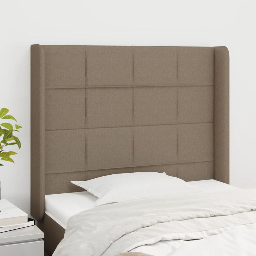 Hoofdbord met randen 83x16x118/128 cm stof taupe 83 x 16 x 118/128 cm Taupe