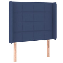 Hoofdbord met randen 83x16x118/128 cm stof blauw 83 x 16 x 118/128 cm Blauw