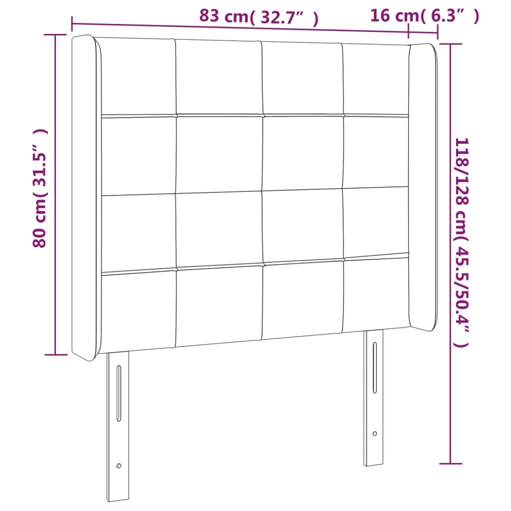 Hoofdbord met randen 83x16x118/128 cm stof blauw 83 x 16 x 118/128 cm Blauw