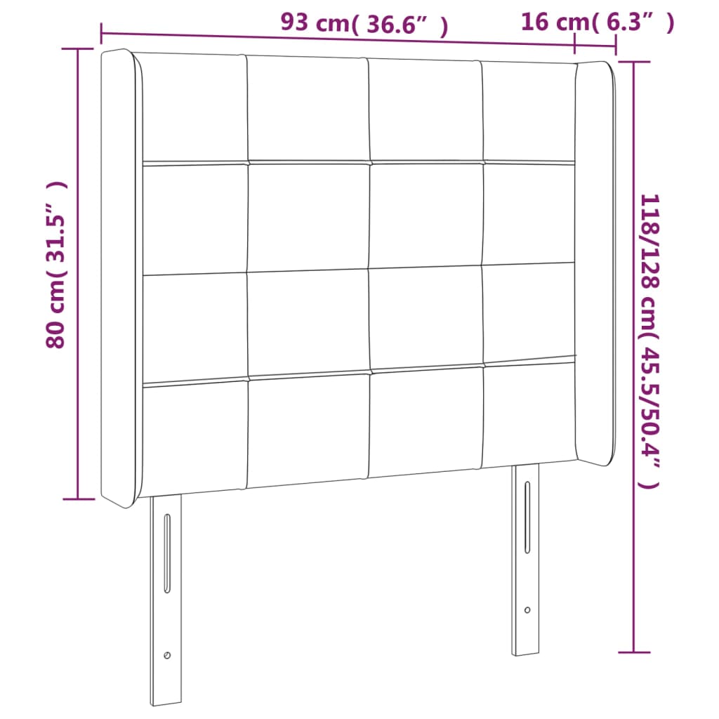 Hoofdbord met randen 93x16x118/128 cm stof lichtgrijs 93 x 16 x 118/128 cm Lichtgrijs