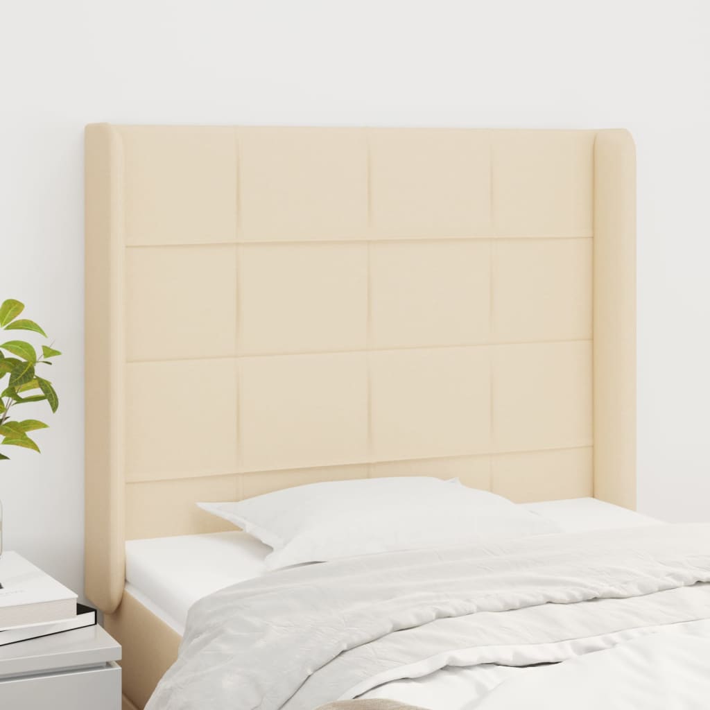 Hoofdbord met randen 103x16x118/128 cm stof crèmekleurig 103 x 16 x 118/128 cm Crème