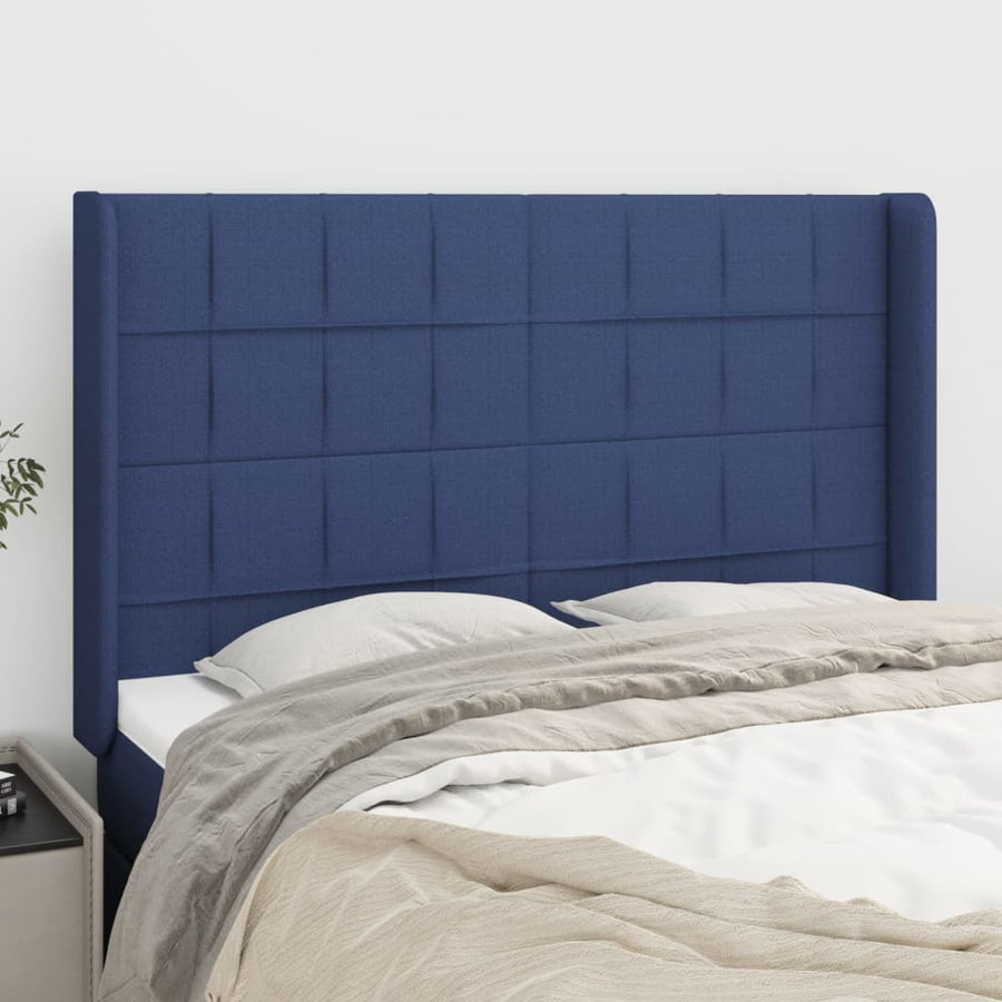 Hoofdbord Met Randen Stof 147 x 16 x 118/128 cm Blauw