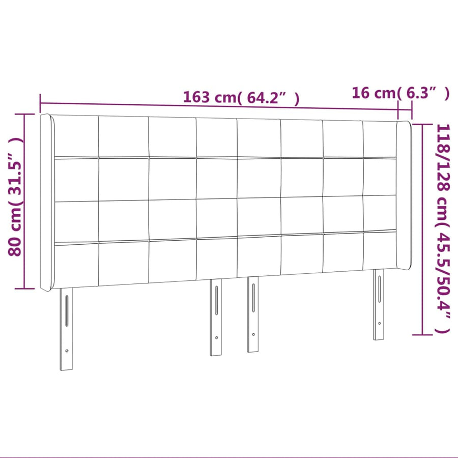 Hoofdbord Met Randen Stof 163 x 16 x 118/128 cm Zwart