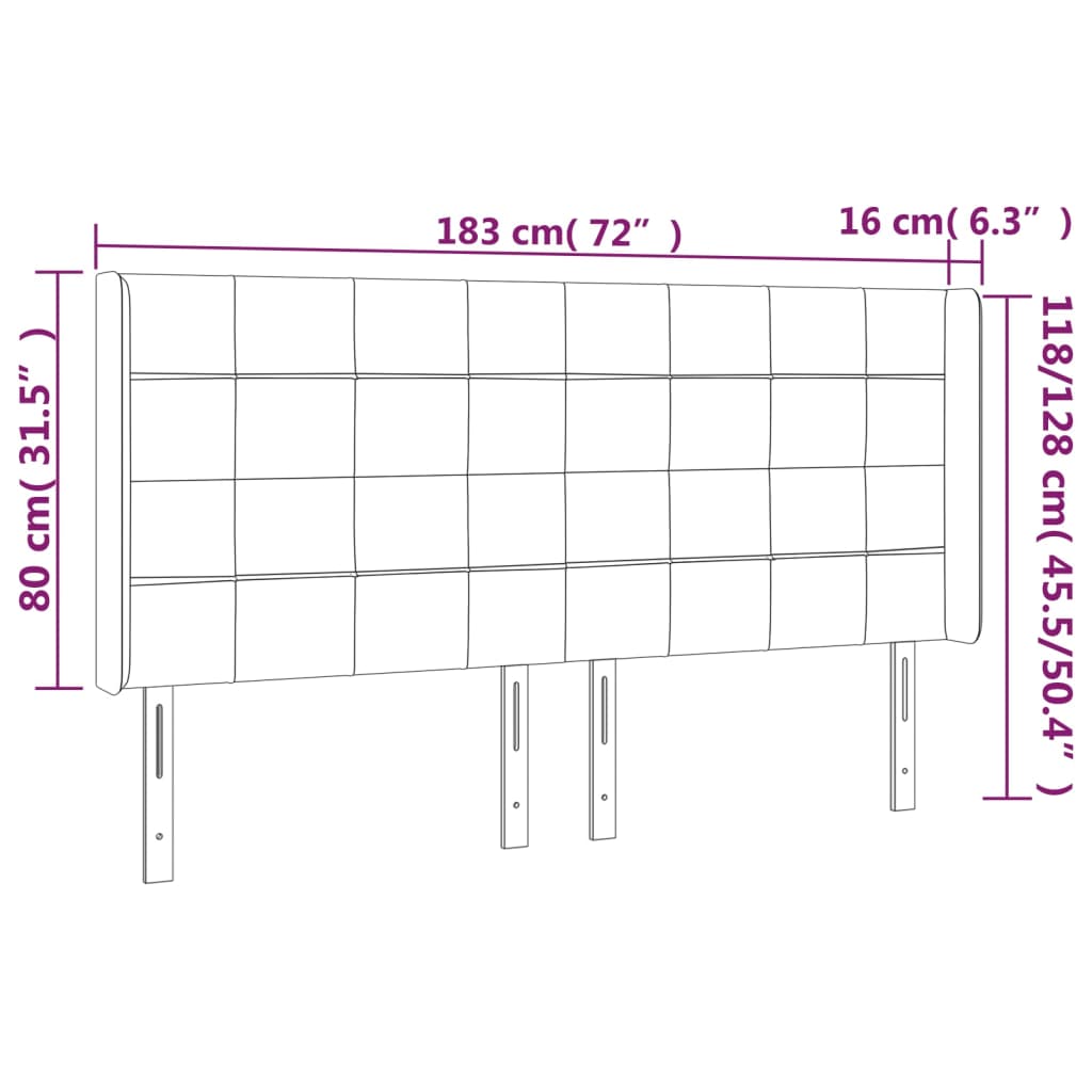 Hoofdbord Met Randen Stof 183 x 16 x 118/128 cm Donkerbruin
