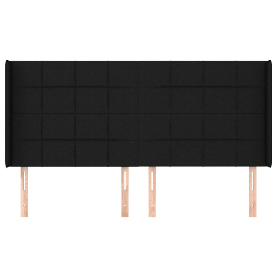 Hoofdbord met randen 203x16x118/128 cm stof zwart 203 x 16 x 118/128 cm Zwart