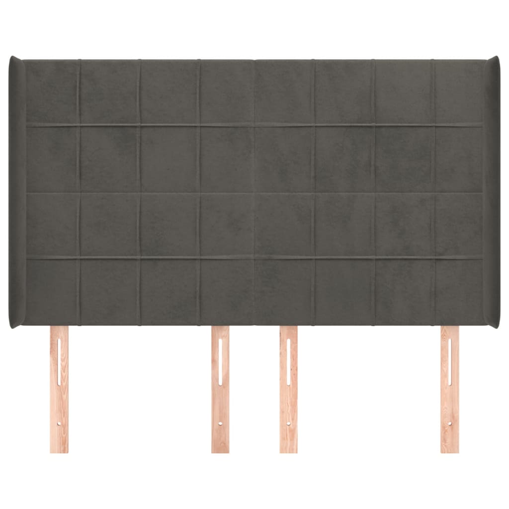 Hoofdbord Met Randen Fluweel 147 x 16 x 118/128 cm Donkergrijs