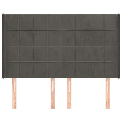 Hoofdbord Met Randen Fluweel 147 x 16 x 118/128 cm Donkergrijs