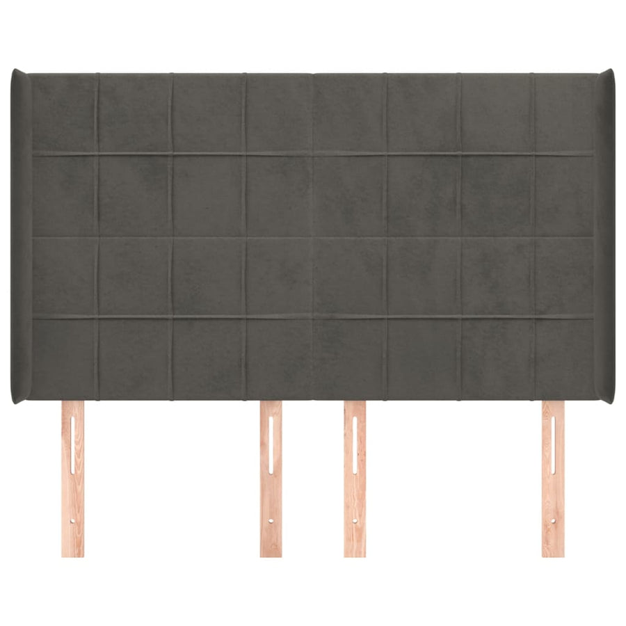 Hoofdbord Met Randen Fluweel 147 x 16 x 118/128 cm Donkergrijs