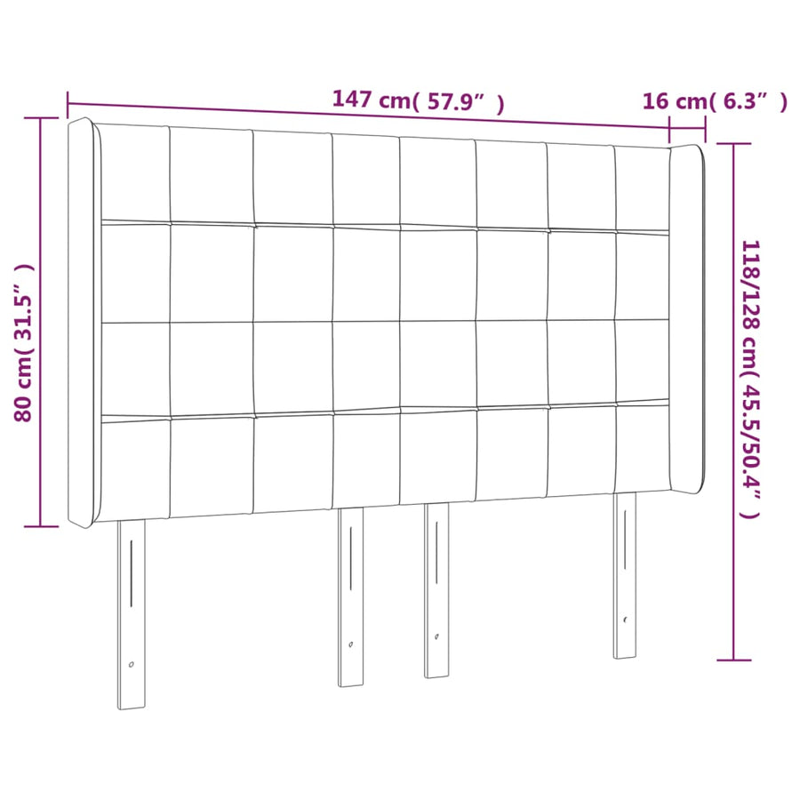 Hoofdbord Met Randen Fluweel 147 x 16 x 118/128 cm Donkergrijs