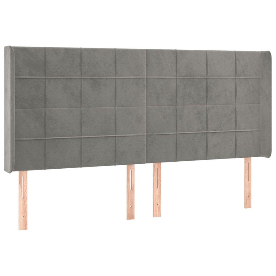 Hoofdbord Met Randen Fluweel 163 x 16 x 118/128 cm Lichtgrijs
