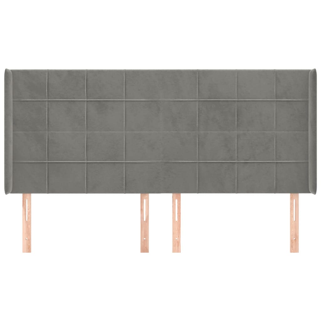 Hoofdbord Met Randen Fluweel 163 x 16 x 118/128 cm Lichtgrijs